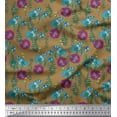 thumbnail image 1 of Soimoi Brown Cotton Cambric Fabric Leaves,Buttercup & Peony Floral Print Fabric by the Yard 56 Inch Wide, 1 of 1
