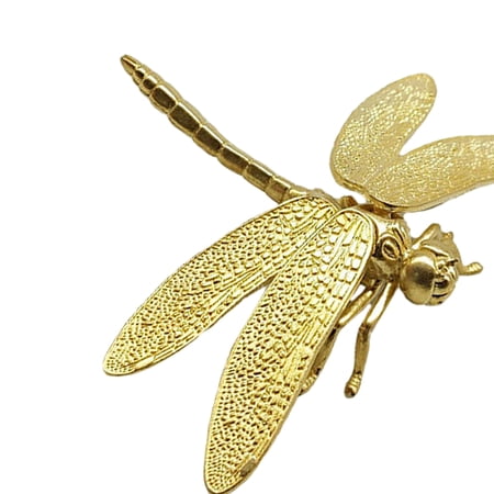 FENGGUIQU Handcrafted Brass Dragonfly Statue Decorative Golden Figurine Good Luck Feng Shui Home Accent