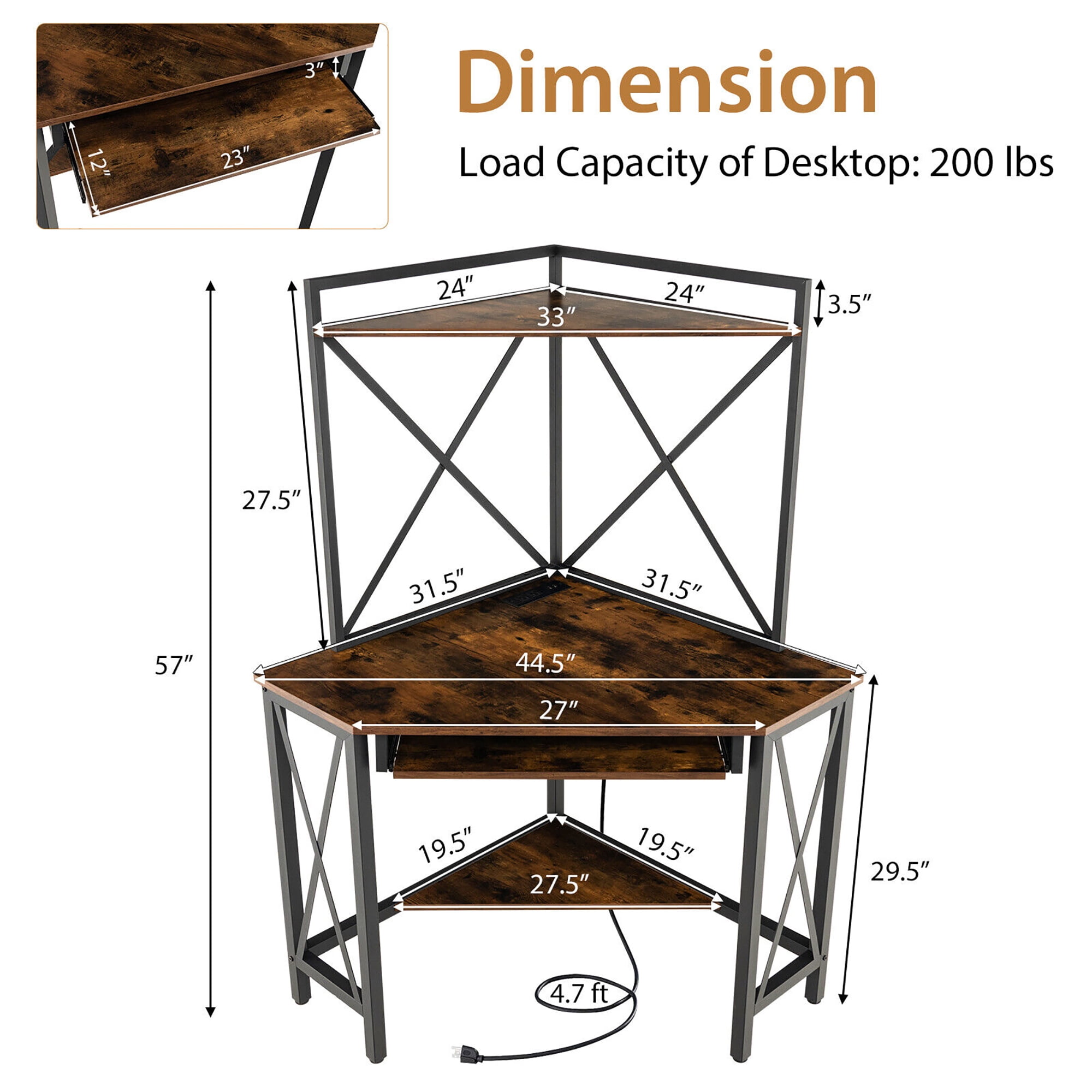 Gymax Corner Desk Space-Saving Computer Desk w/ Shelves & Keyboard Tray Rustic Brown