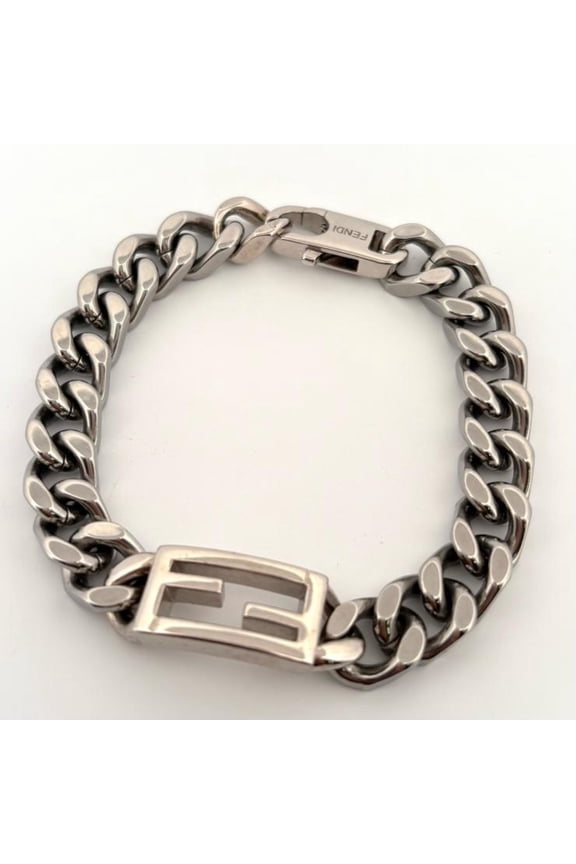 Pre-Owned FENDI FF Baguette Bracelet with Silver Chain, Made in Italy