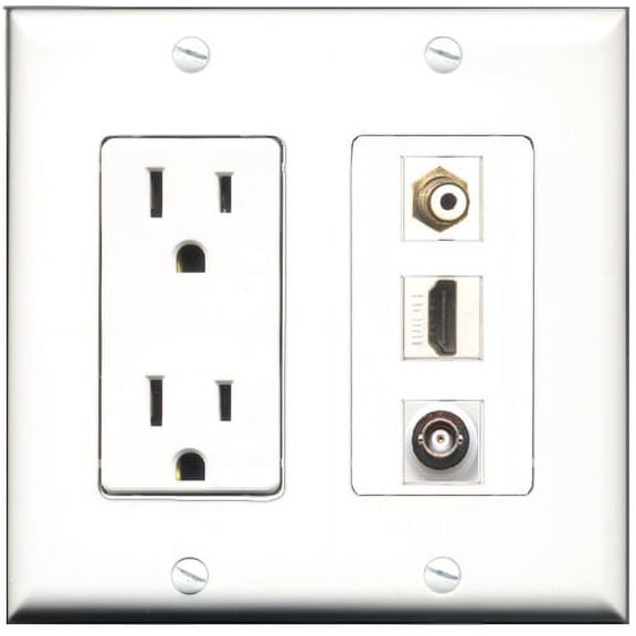 RiteAV - 15 Amp Power Outlet 1 Port HDMI 1 Port RCA White 1 Port BNC Decorative Wall Plate