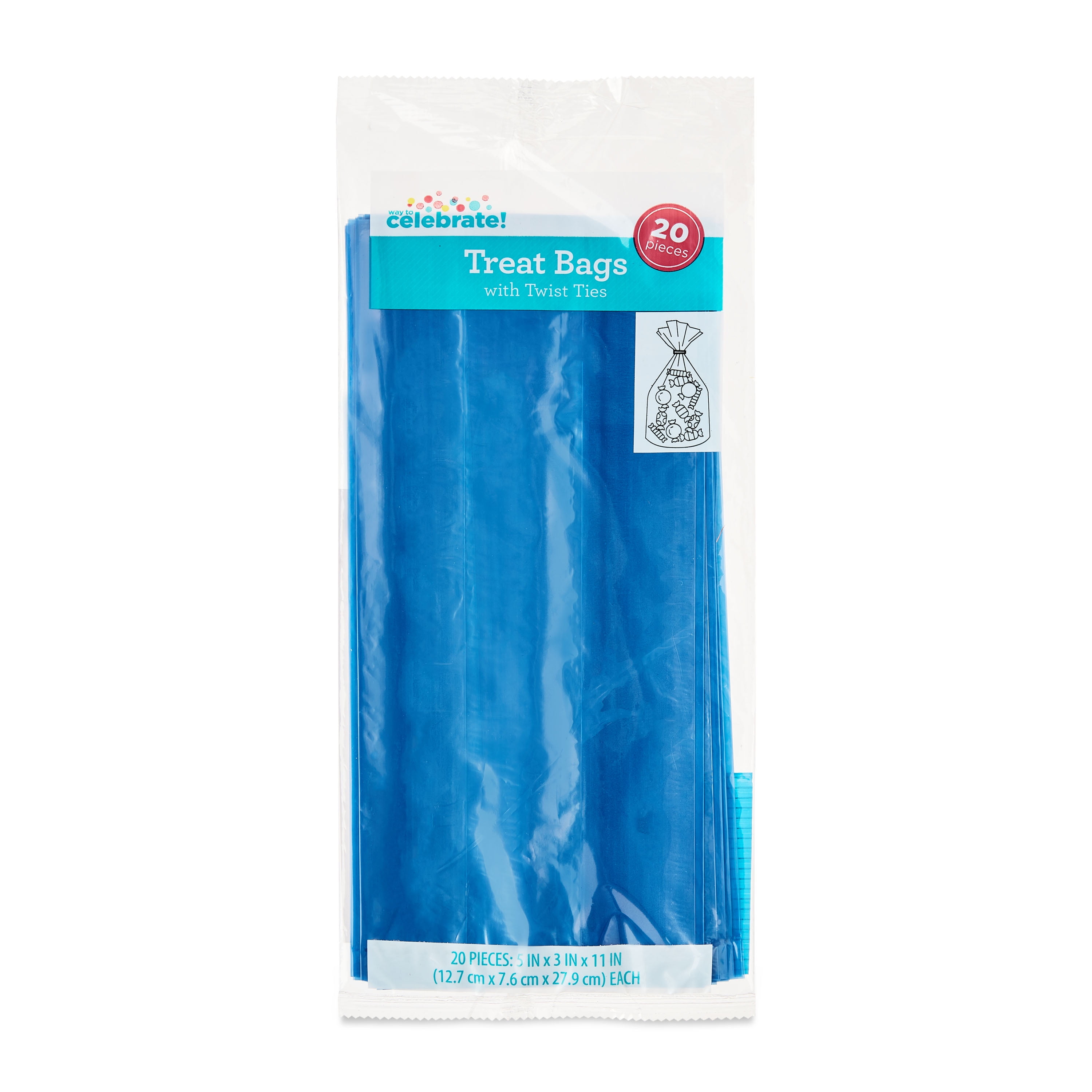 Blue Treat Bags with Twist Ties, 5" x 3" x 11", 20 Pieces, by Way To Celebrate