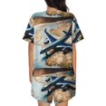 thumbnail image 6 of Fuzoiu Airplane World Map Adventure Print Women's Short-Sleeved Pajama Set,Lounge Sleepwear Set,Womens Pajama Sets 2 Piece,Button-Up Top and Shorts with Pockets-X-Large, 6 of 7