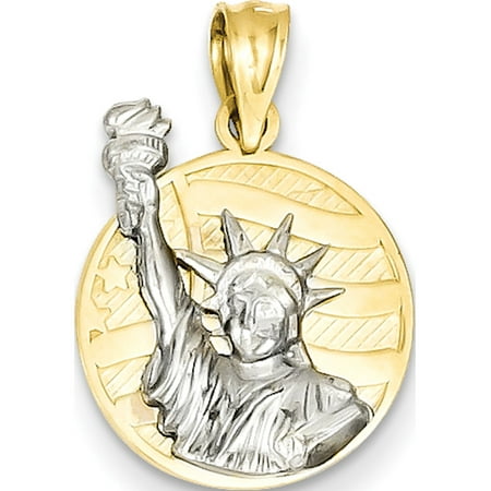 14k Yellow Gold Two-tone Small Lady Liberty on American Flag Disk (13.5x21mm) Pendant / Charm