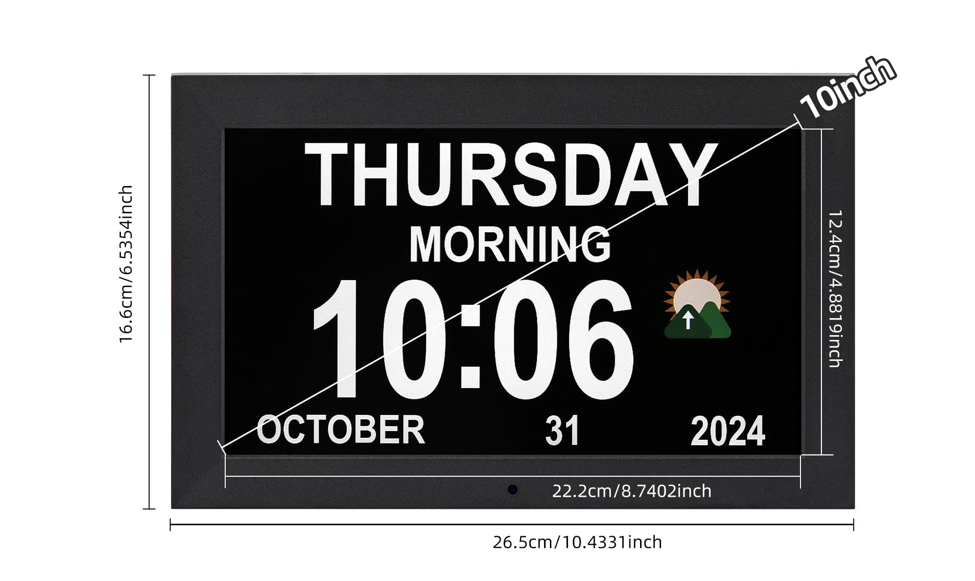Memwake  Digital Alarm Clock  with date and day ,Multiple Display Modes,digital calendar and dementia alarm clock for 2026 World Cup， for seniors.(10.1-inch Black)