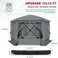 thumbnail image 5 of HOTEEL 12x12ft Outdoor Pop up Gazebo, 6 Sided Camping Canopy Tent with Mesh Windows, Portable Carry Bag, Waterproof, UV 50+, Large Shade Tents for Outdoor Camping, Backyard, Gray, 5 of 9