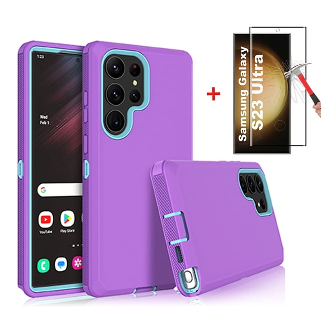 for Samsung Galaxy S23 Plus 5G Case with HD Screen Protector (1 Pack), Galaxy S23 Plus 5G Case, Samsung S23 Plus 5G Case Durable Shockproof 3-Layer Cover for Samsung S23 Plus(WineRed Pink)