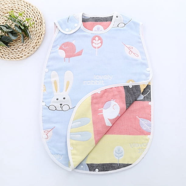 Saco de dormir con chaleco para bebé, de gasa de algodón de seis capas, con dibujos animados para niños, no fluorescente, estilo chaleco de 6 capas, edredón antipatadas para las cuatro
