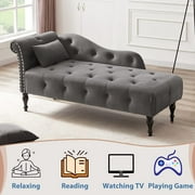 Velvet Chaise Lounge Zarler Indoor Modern Tufted Long Lounger with Pillow for Living Room Bedroom Office Gray