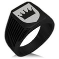thumbnail image 1 of Stainless Steel Crown Royal Coat of Arms Shield Needle Stripe Pattern Biker Style Polished Ring, 1 of 1