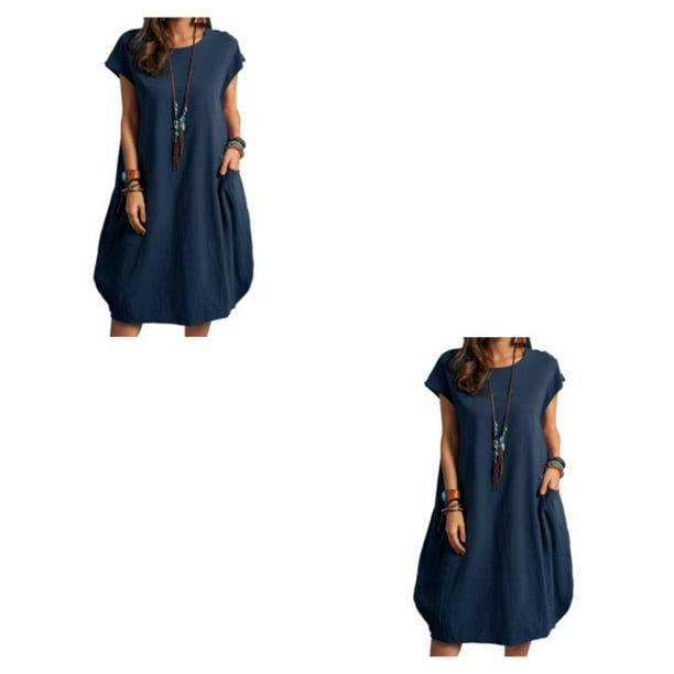Sonducket Vestido de mujer Jersey de color sólido Reemplazo Casual Verano Moda Niñas Vestidos de mujer Ropa Azul oscuro S Azul oscuro S 2Conjunto