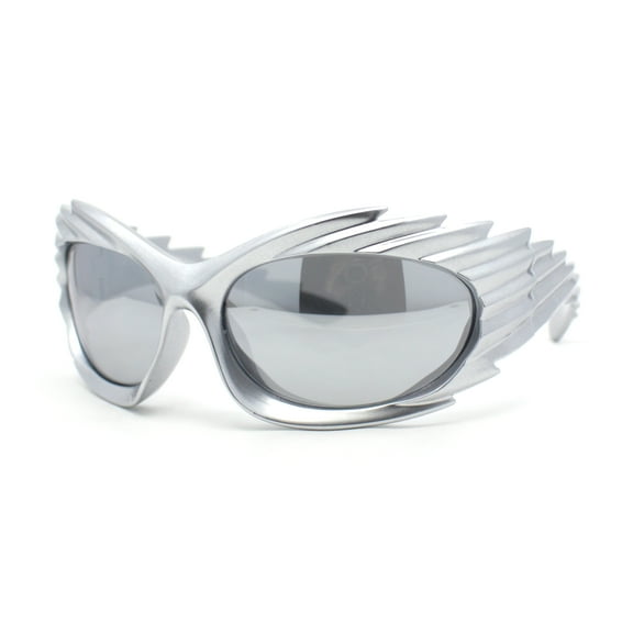 Hedgehog Fur Carving Retro Wrap Thick Temple Plastic Sunglasses Silver - Silver Mirror