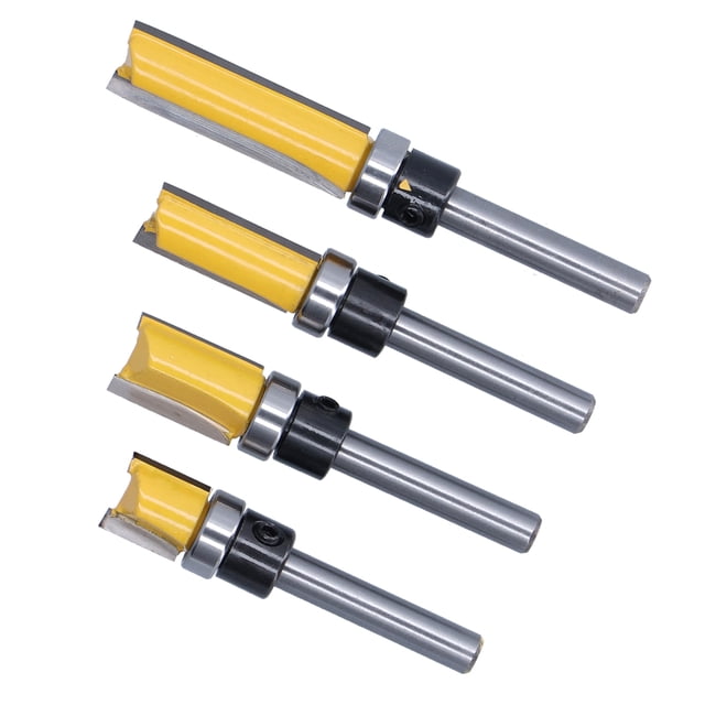 Bearing Flush, 1/2in Cutting Width 4Pcs Flushes Trims Router Bits Silver Yellow for Woodworking