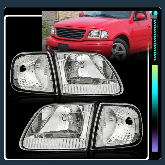 Headlights w/Corner lights LH RH Fit For 1997 1998-2004 Ford F150 Expedition 4pc