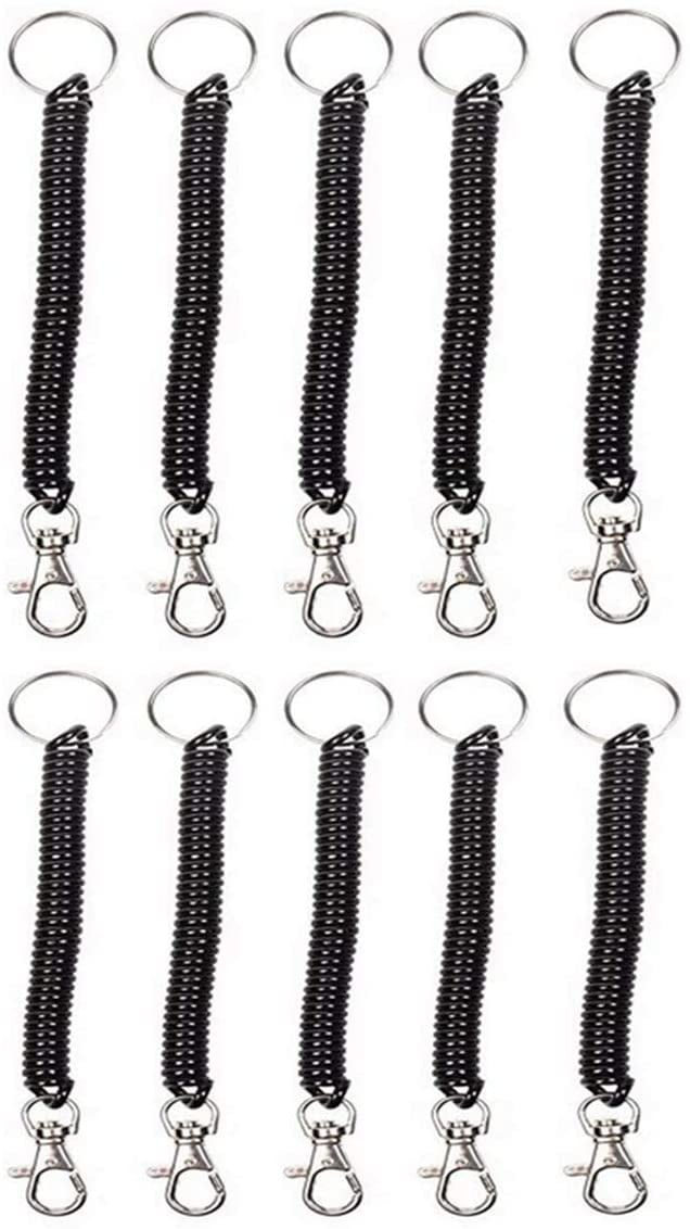 Retractable Spring Coil Keychain, Spiral Lanyards Carabiner Clips Hooks