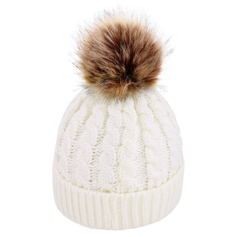 Winter Beanie w/Removable Fur Pom-Pom - Warm Knit Soft Ladies Beanie Hat - 5366