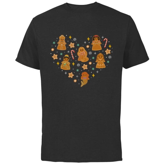 Disney Princess Holiday Christmas Gingerbread Cookie Heart - Short Sleeve Cotton T-Shirt for Adults - Customized-Black