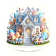 thumbnail image 5 of Clearance! Easter Bunny Egg Castle Desk Decoration, 2D Flat Acrylic Statue Easter Egg Castle Egg House with Rabbit Egg Mushroom Plant Chimney Window Ornaments, Easter Decor Desk Tabletop Sign (A), 5 of 6