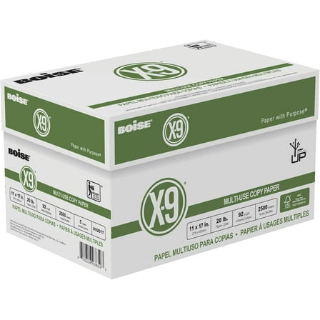 Boise® X-9® Multiuse Copy Paper, Ledger Paper Size, 92 Brightness, 20 Lb, FSC® Certified, White, 500 Sheets Per Ream, Case Of 5 Reams