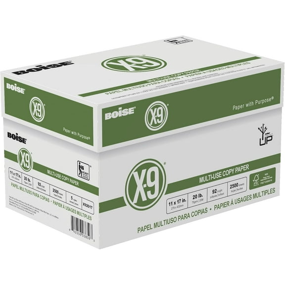 Boise® X-9® Multiuse Copy Paper, Ledger Paper Size, 92 Brightness, 20 Lb, FSC® Certified, White, 500 Sheets Per Ream, Case Of 5 Reams