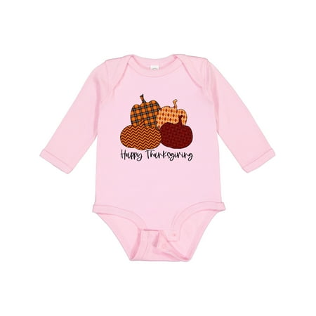 

Inktastic Happy Thanksgiving Cute Pumpkin Patterns Boys or Girls Long Sleeve Baby Bodysuit