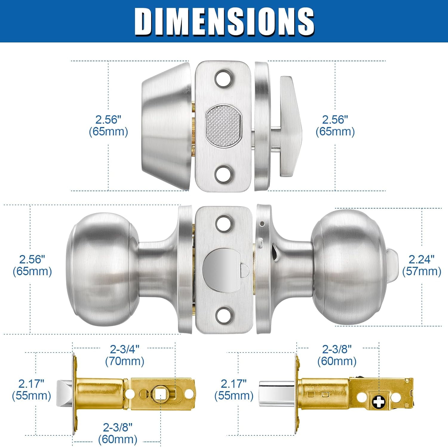 3 Sets Entry Door Knob and Single Cylinder Deadbolt Combo Set, Keyed Alike Round Ball Satin Nickel Exterior Door Knobs with Lock and Keys for Entrance and Front Door