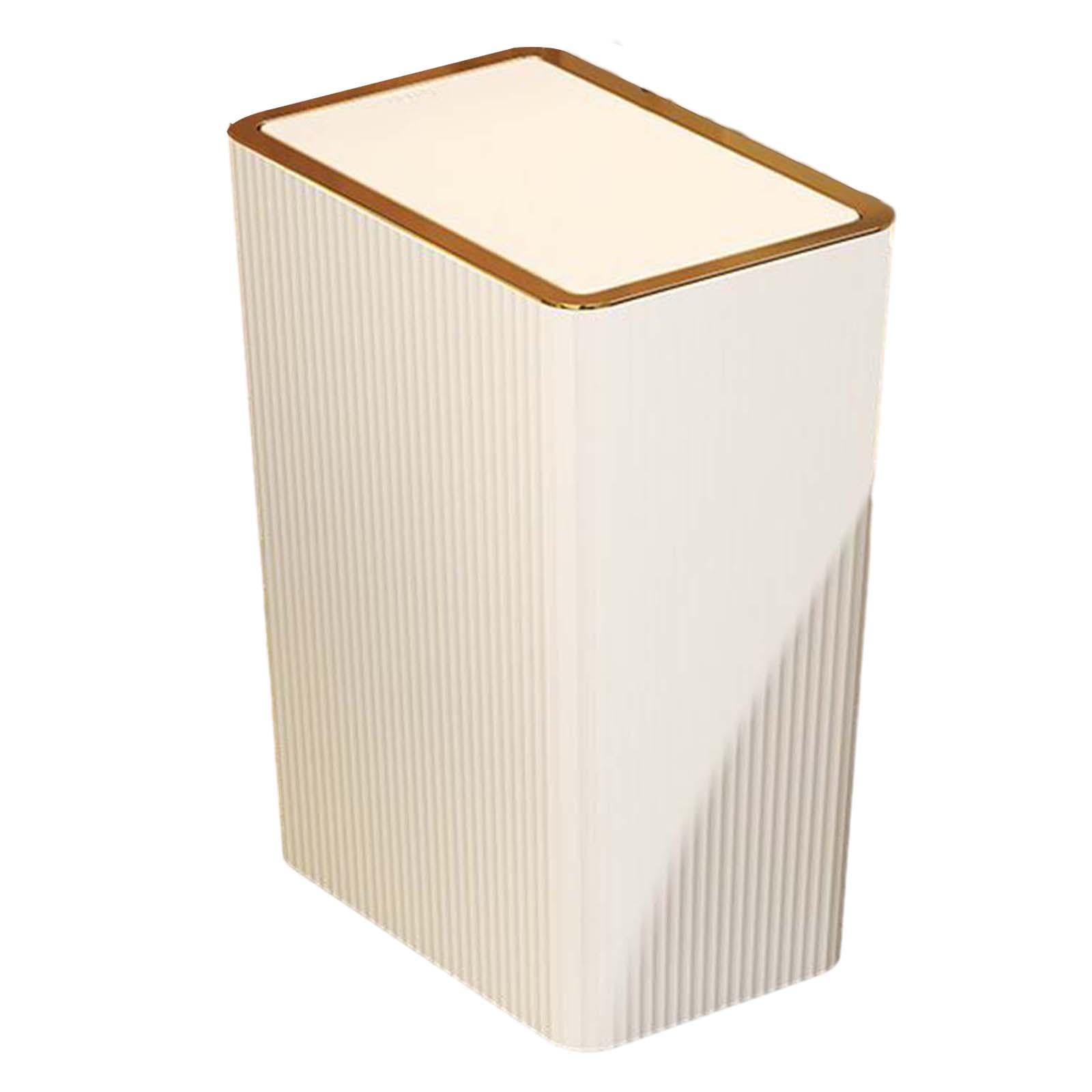 Kitchen Wastebasket with Press Type Lid Narrow Garbage Can, Paper Basket Organizer, Bathroom Trash Can with Lids for Study 15L White