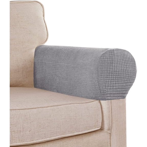 Arm Rest Covers Set, Pack of 2 Stretch Armchair Arm Covers Soft Polyester Arm Caps Non Slip Furniture Protector for Chair, Sofa, Couch, Gray