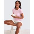 thumbnail image 3 of Camisa CRZ YOGA de modal acanalado de manga corta con peonía rosa para mujer, 3 of 5
