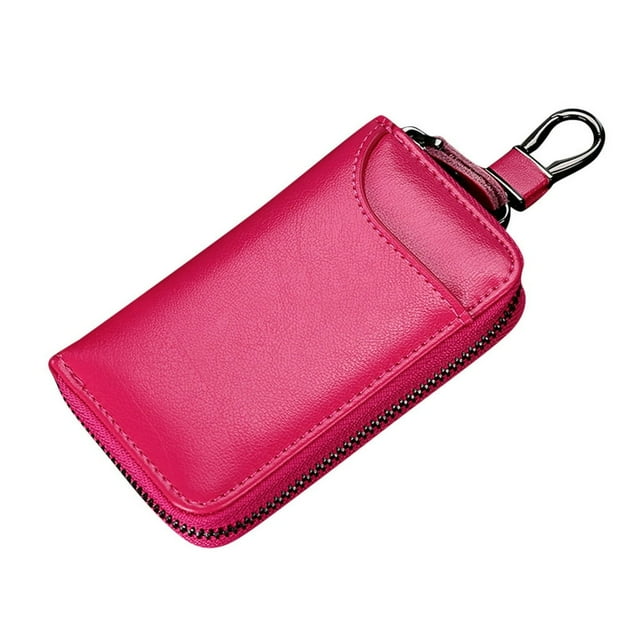 High Capacity Leather Key Pouch Large Capacity Zipper Car Key Case