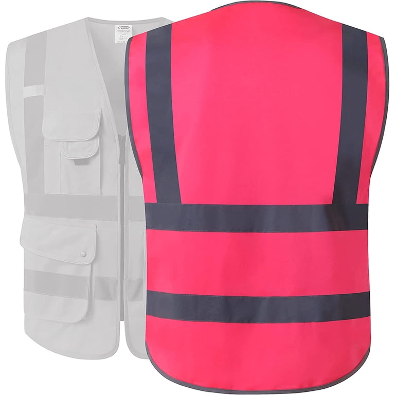 JKSafety 9 Multi-Functional Pockets Zipper Front Safety Vest With Reflective Str