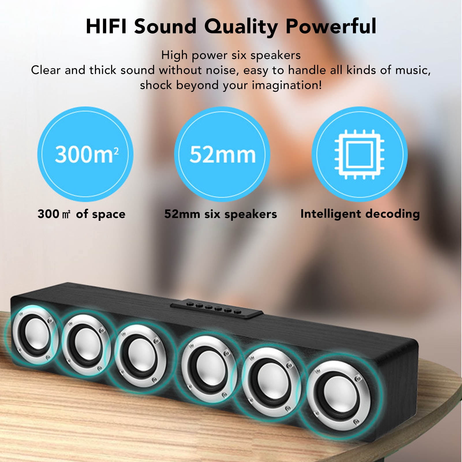 Yajisi M1 Portable Bluetooth Computer Speaker with High Power Subwoofer, FM Radio, U Disk Plug in, Built-in Battery, Black Wood Grain