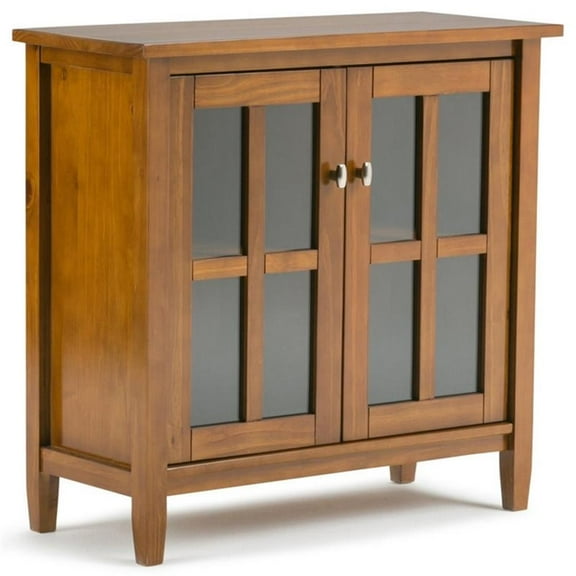 Pemberly Row Wood 32" Transitional Low Cabinet in Light Golden Brown