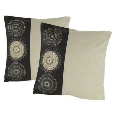 Wayborn 2 Pieces Faux suede PU Medallions Decorative Pillow, Crème 17″X17″