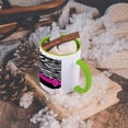 thumbnail image 5 of 3dRose, Letter U monogrammed black and white zebra stripes animal print with hot pink personalized initial, 11oz Two-Tone Green Mug, 5 of 7