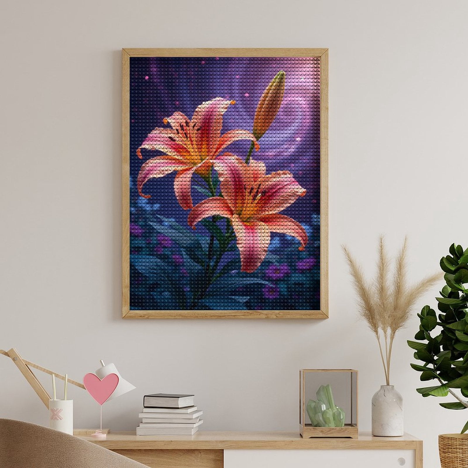 Diamond Art Kits for Adults, Vibrant Lily Flowers Cosmic Background 5D Diamond Painting Kits for Adults Beginners, DIY Full Drill Diamond Painting, Gem Art and Crafts 12x16