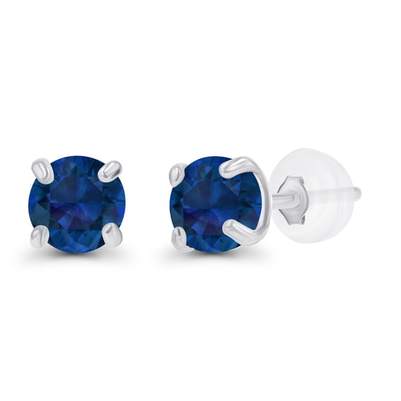 Decadence Sterling Silver Rhodium 3mm Round Created Blue Sapphire Genuine September Birthstone Stud Earrings For Women