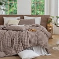 thumbnail image 5 of MooMee Gingham Duvet Cover Set Cal-King 100% Washed Cotton Linen Like Textured Breathable Lightweight 3-Piece (Cocoa Brown), 5 of 7