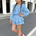 thumbnail image 4 of Amidoa Girls 2 Piece Outfits Summer Clothes Solid Color Cute T-Shirt and Casual Shorts Kids Clothing Sets Blue Size 6, 4 of 9