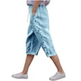 thumbnail image 2 of Mwjwdo Big Girls Linen Capris Pants Casual Elastic Waist Loose Summer Lightweight Daily Trousers with Pockets for Kids Blue 12 Years, 2 of 8
