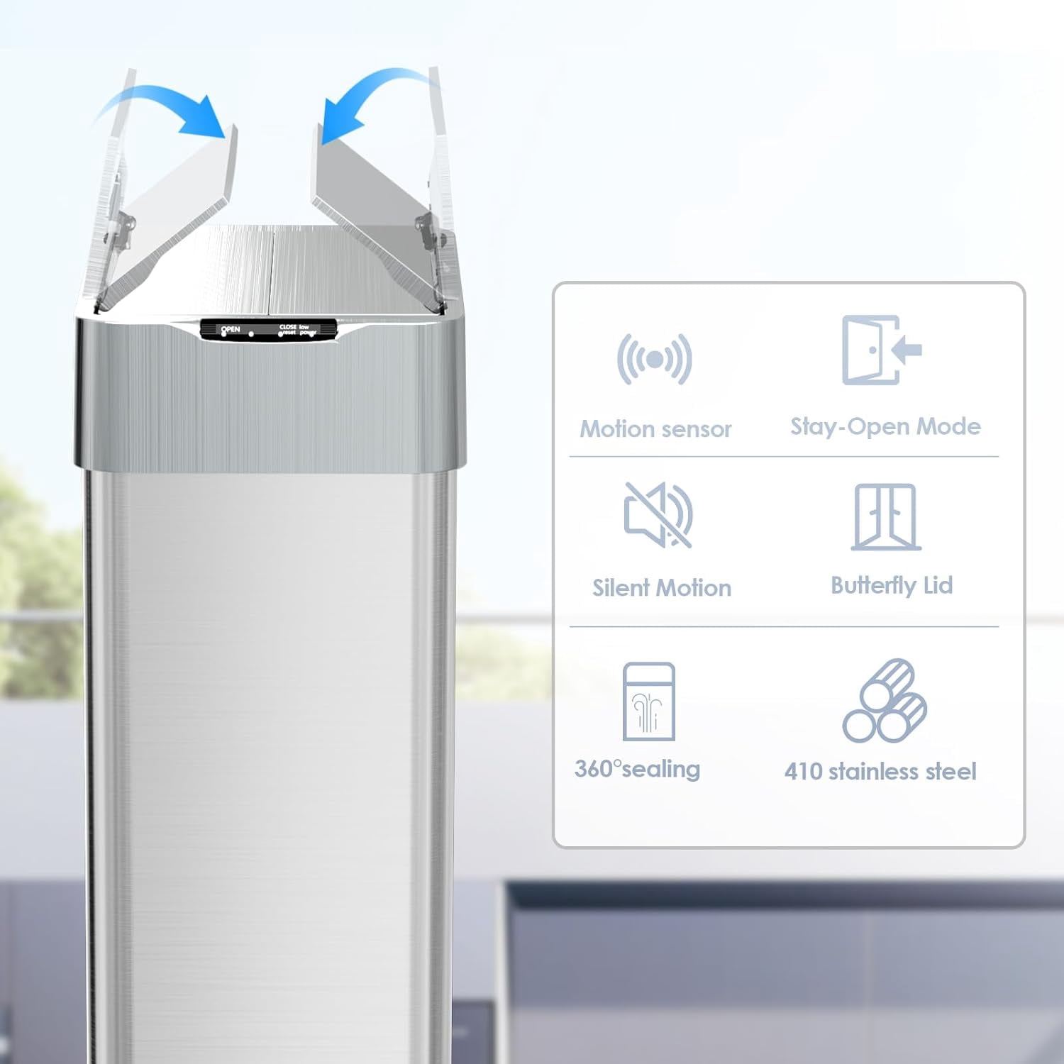 LAZY BUDDY 13.2 Gallon Touchless Motion Sensor Trash Can, Stainless Steel