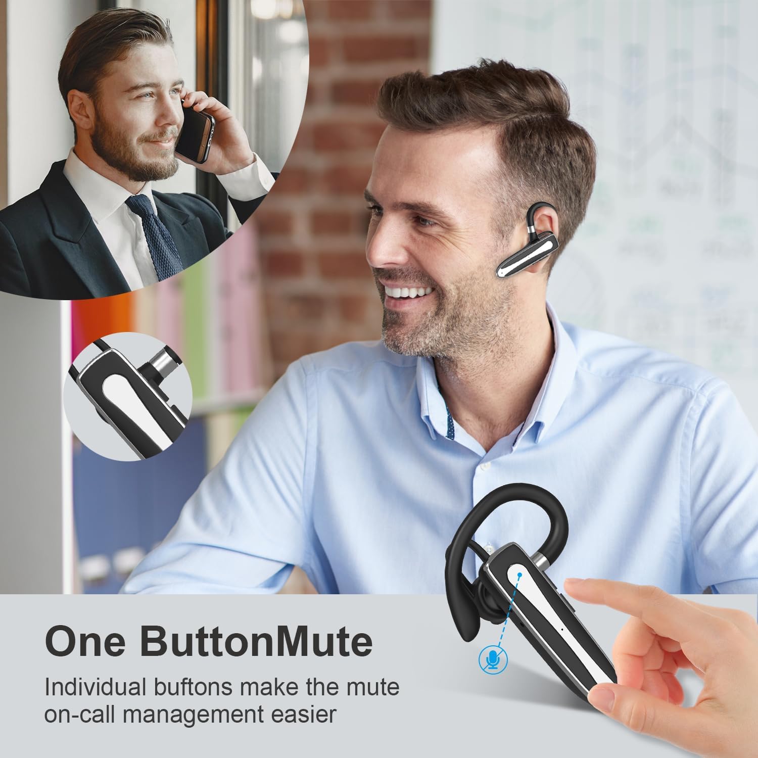 Wireless Bluetooth Headset,Bluetooth Earpiece with 500mAh Charging Case 120 Hours Talking Time Built-in Microphone for iOS Android Cell Phone, V5.3 Hand-Free Headphones for Trucker, Office