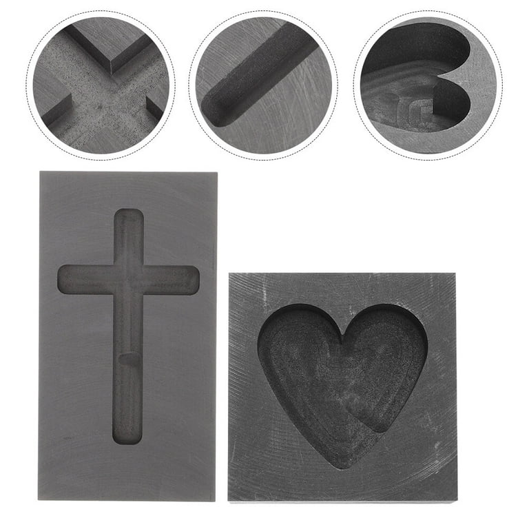 Homemaxs 2 Pcs Heart Shaped Graphite Mold Cross Shape Graphite Mold Copper Casting Molds, Size: 5x5cm