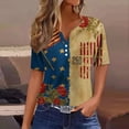 thumbnail image 2 of KDDYLITQ 250th Anniversary Usa Shirts Womens Usa Star Stripes Button V Neck Red White Blue T-Shirts Usa Flag Short Sleeve Summer Tops Fourth Of July Comfy Clothes Camel M, 2 of 5