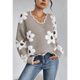 thumbnail image 3 of Floral V-Neck Oversized Sweater for Women, Daisy Knit Pullover, Soft Fuzzy Loose Fit Long Sleeve Top, Cozy Fall Winter Casual Trendy Chic Style, 3 of 10