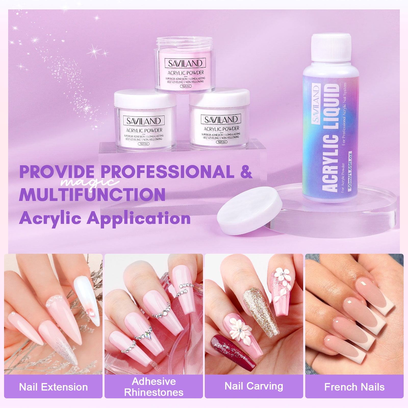 Saviland Acrylic Nail Kit Complete Set with Drill - White/Pink/Clear Acrylic Powder and Acrylic Liquid Set with Acrylic Nail Brush, Electric Nail Drill, Acid-Free Primer and Top Coat with Everything