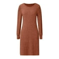 thumbnail image 5 of HJYCHN Elegant Women's Knit Tunic Dress with Puff Long Sleeves for Autumn Winter Comfortable Round Neck Casual Wear Brown XL, 5 of 6
