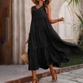 thumbnail image 5 of Plus Size Elegant Women'S Holiday Dress Solid Color V Neck Tiered Hem Loose Fit Linen Maxi Dress For Casual Outings, 5 of 8