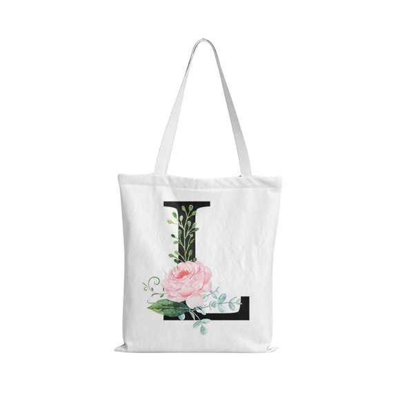 Xihbxyly Bolsa de Mano Personalizada, Diseño Floral Inicial, Lona Resistente, Práctica para Maquillaje, Regalo para Damas de Honor, Mamá, Maestra, Regalos Navideños, Múltiples Usos, 35 X 40 Cm