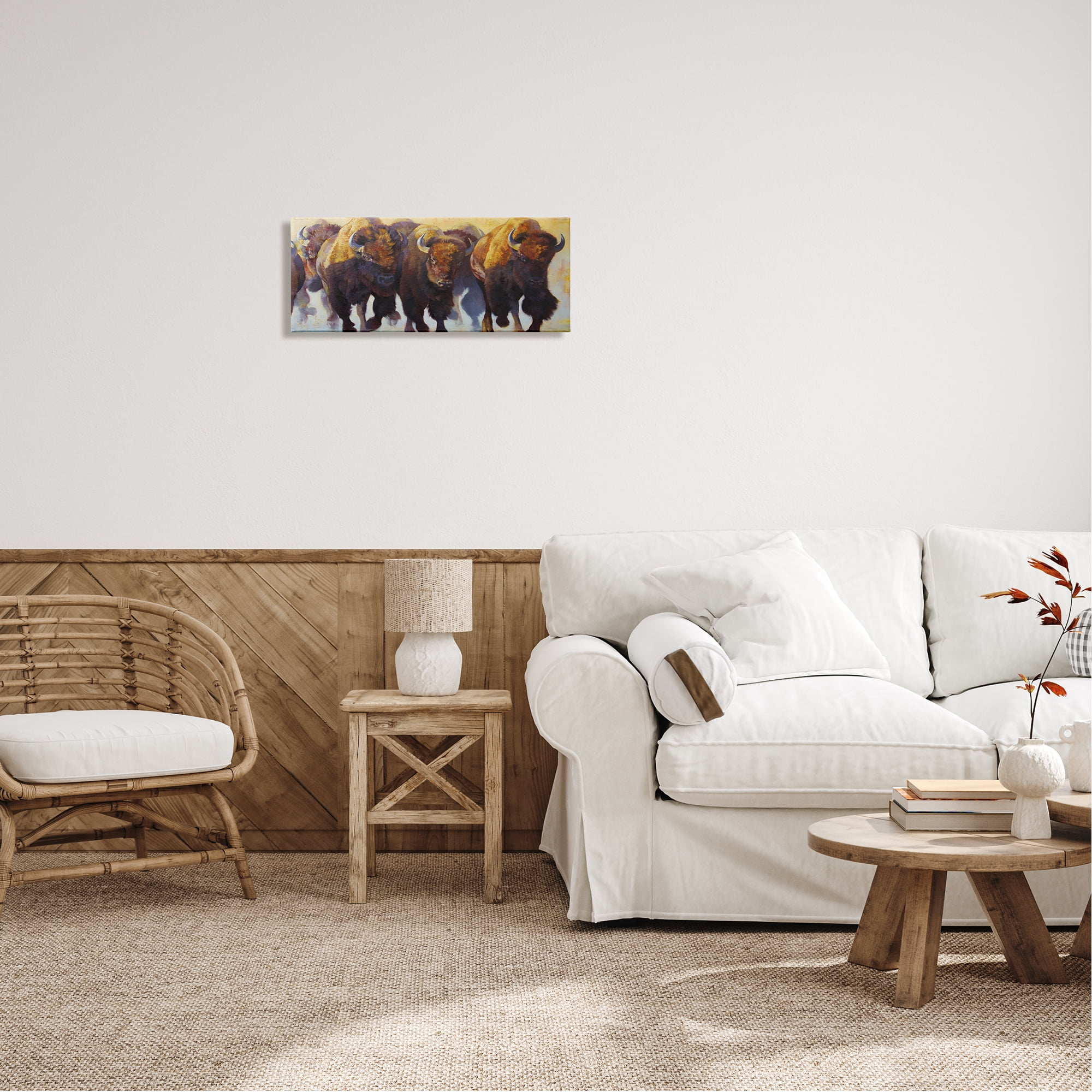 Stupell Industries Herd of Bison Painting Animals & Insects Painting Gallery Wrapped Canvas Print Wall Art, 24 x 10